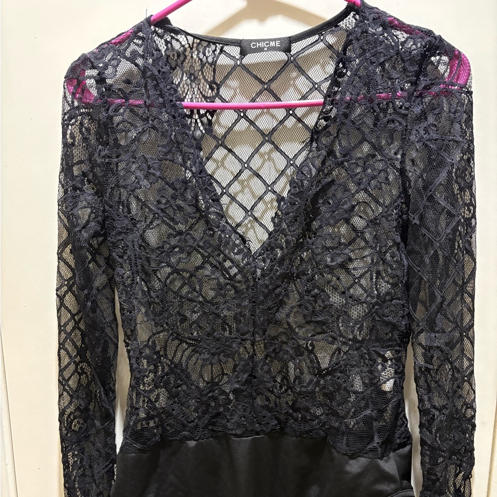 ChicMe Black Lace Bodysuit Size M NWOT